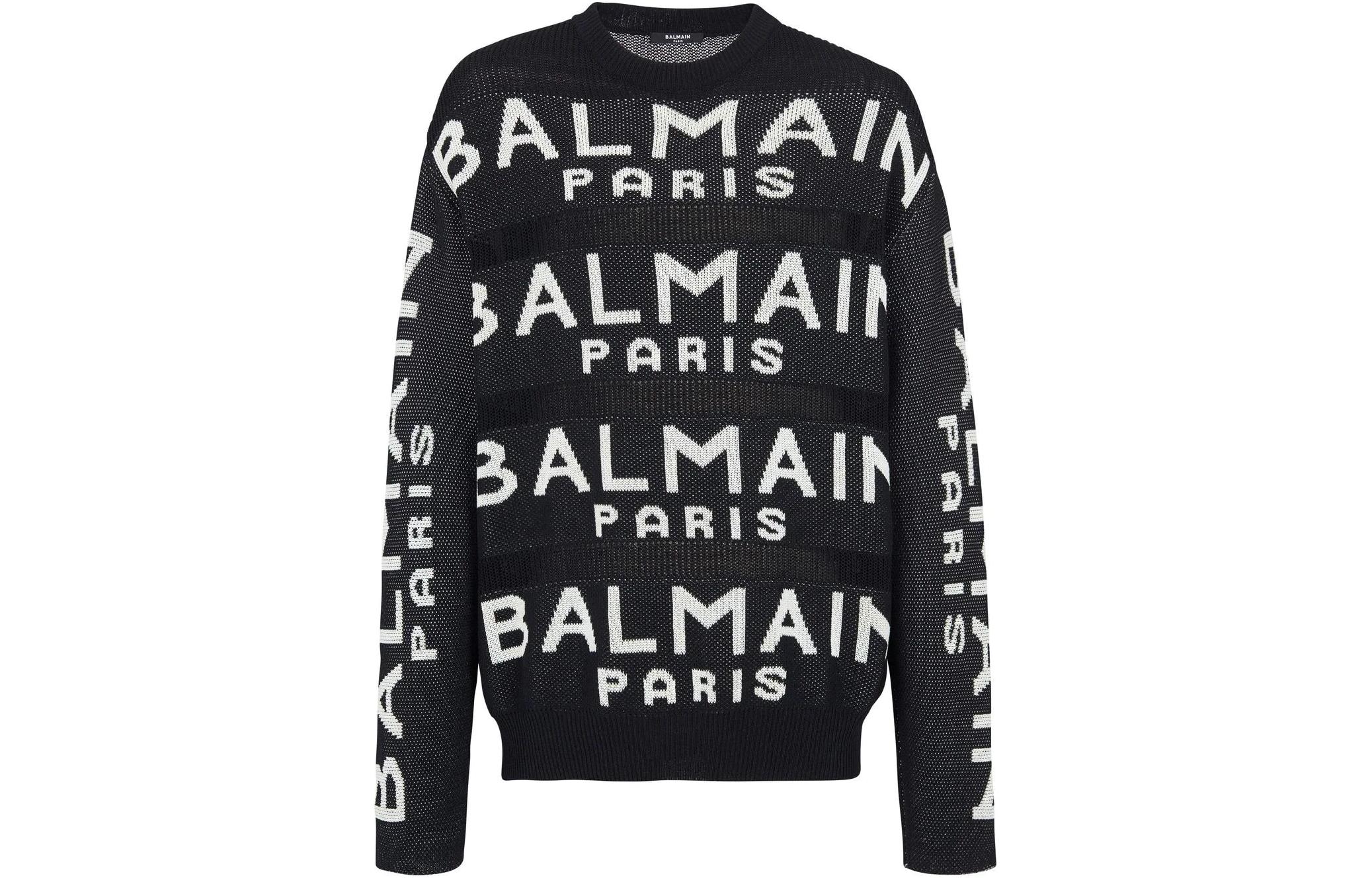 BALMAIN FW22  Black Logo Knit Sweater Crewneck Pullover. AH1KE010KE07