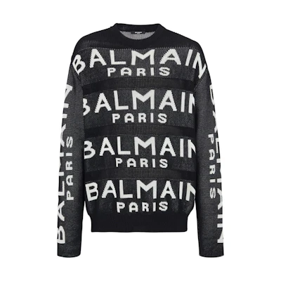 BALMAIN FW22 Black Logo Knit Sweater Crewneck Pullover. AH1KE010KE07