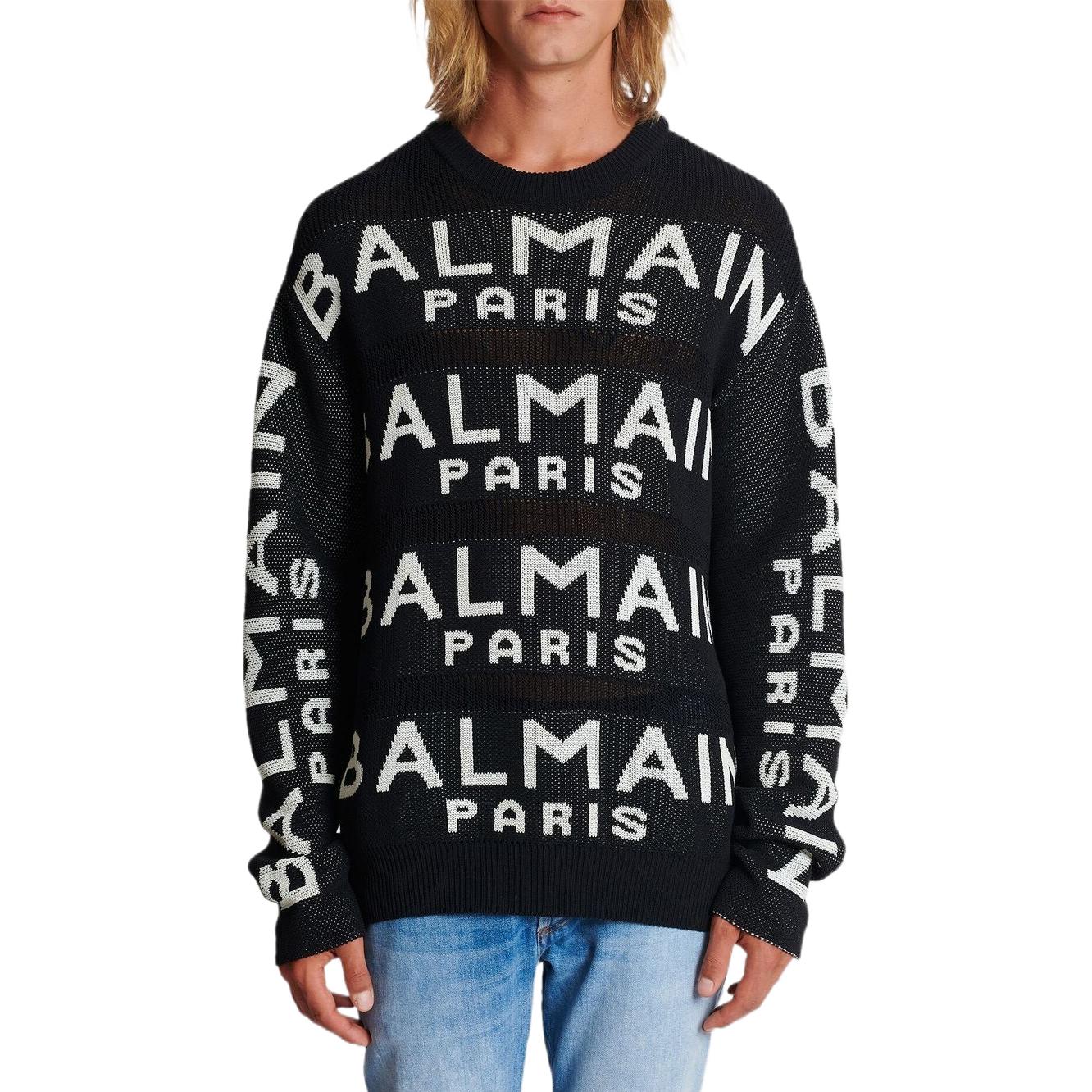 Lookbook 巴尔曼 FW22 黑色 Logo 针织套头毛衣 圆领衫 AH1KE010KE07