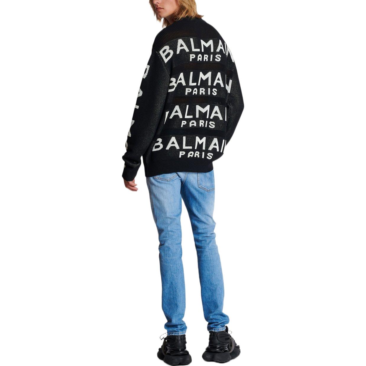 Shop 巴尔曼 FW22 黑色 Logo 针织套头毛衣 圆领衫 AH1KE010KE07