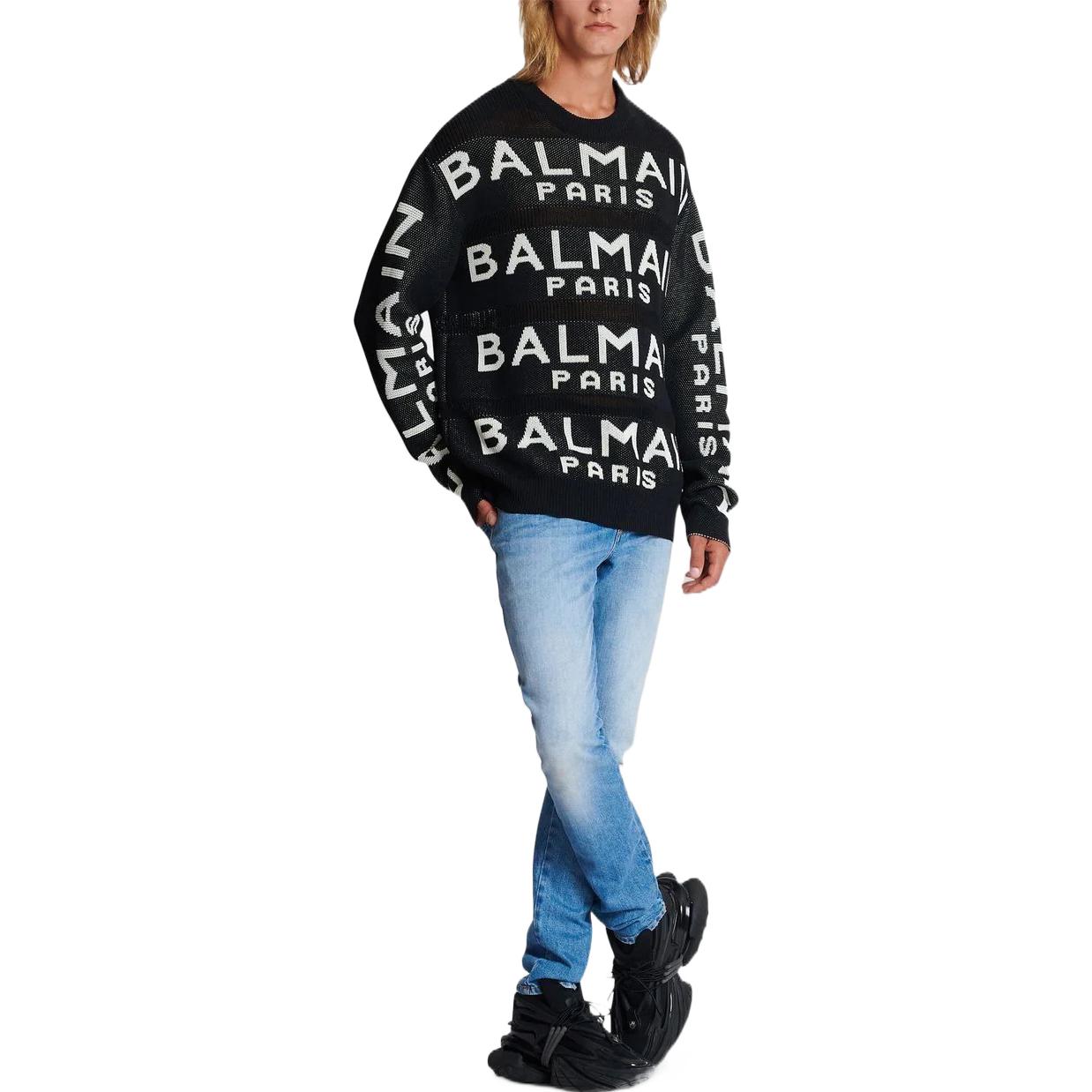 Purchase 巴尔曼 FW22 黑色 Logo 针织套头毛衣 圆领衫 AH1KE010KE07