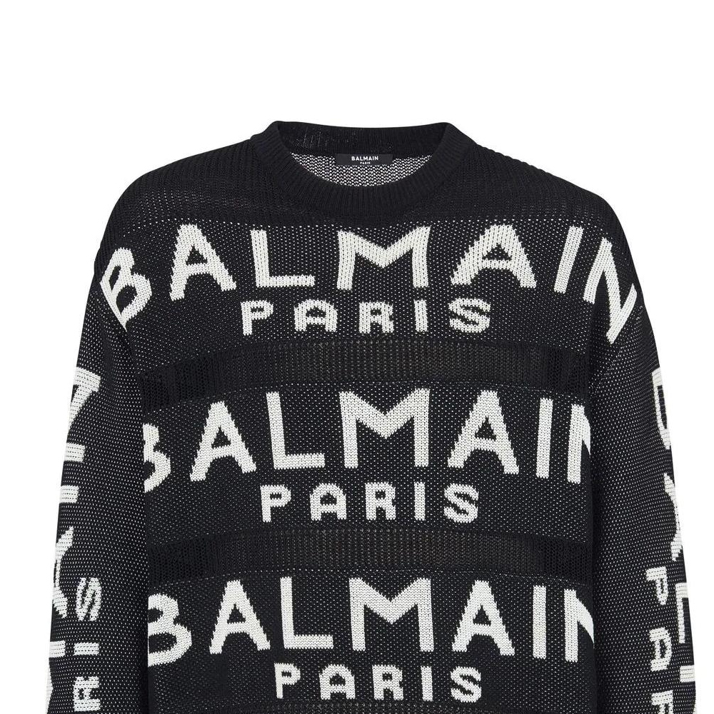 Details for 巴尔曼 FW22 黑色 Logo 针织套头毛衣 圆领衫 AH1KE010KE07