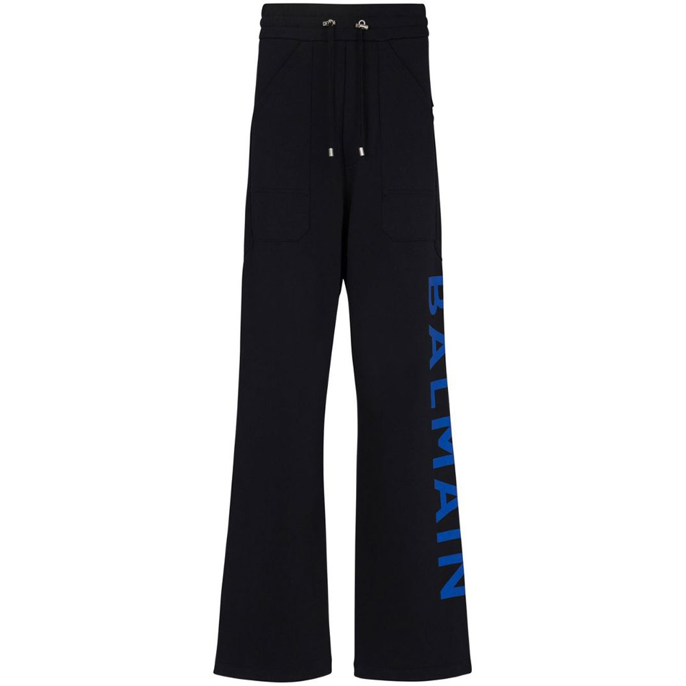 BALMAIN FW22  Black Logo Print Drawstring Knit Track Pants AH1OB211BB15