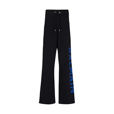 BALMAIN FW22 Black Logo Print Drawstring Knit Track Pants AH1OB211BB15