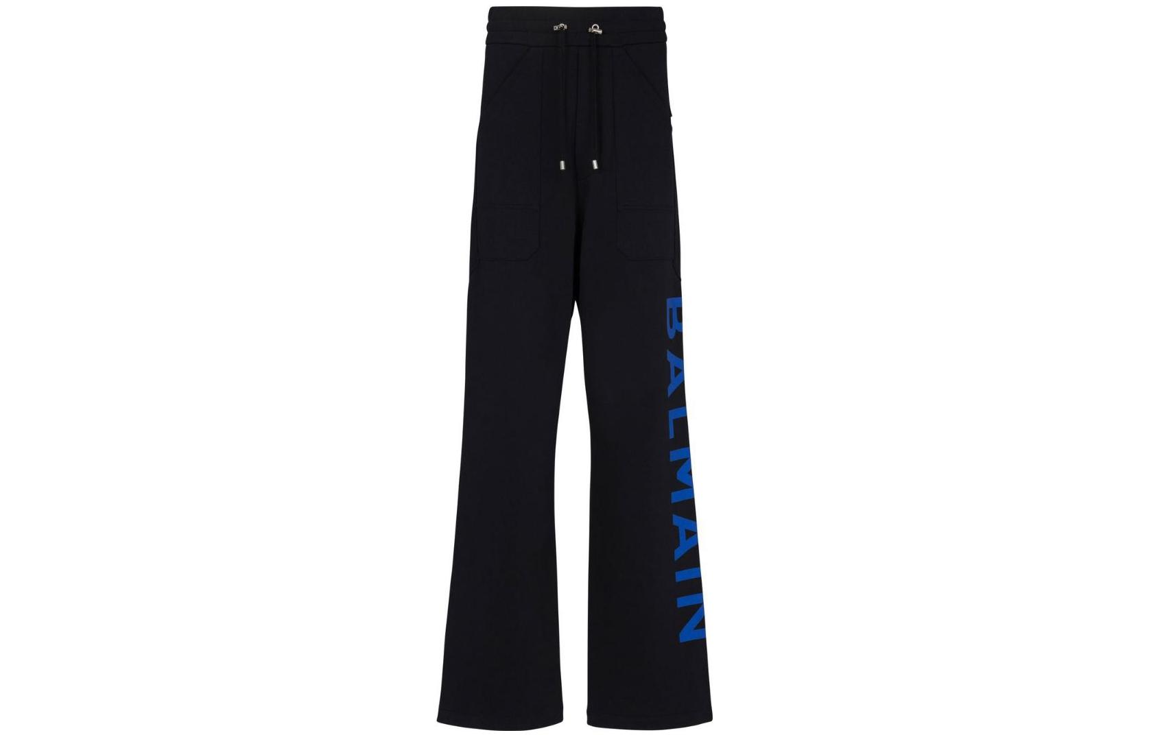 Order BALMAIN FW22  Black Logo Print Drawstring Knit Track Pants AH1OB211BB15