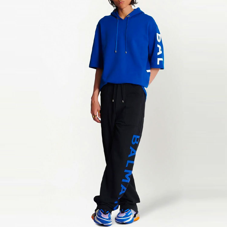 Lookbook BALMAIN FW22  Black Logo Print Drawstring Knit Track Pants AH1OB211BB15