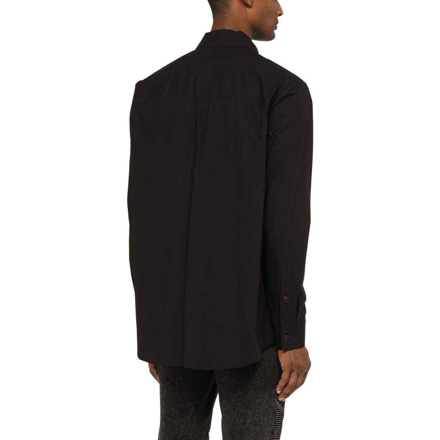 Purchase BALMAIN FW22  Black Long Sleeve Shirt with Logo Print and Zipper Pockets YH1HD010CB33-0PA