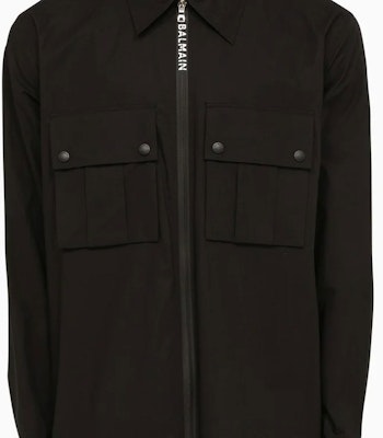 BALMAIN FW22 Black Long Sleeve Shirt with Logo Print and Zipper Pockets YH1HD010CB33-0PA Sizing BALMAIN FW22 Black Long Sleeve Shirt with Logo Print and Zipper Pockets YH1HD010CB33-0PA