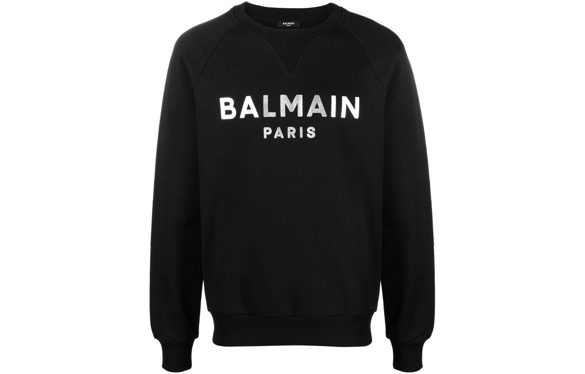 BALMAIN FW22  Letter Print Crewneck Sweatshirt Black Silver YH1JQ005BB29-EAC