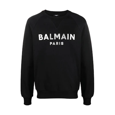 BALMAIN FW22 Letter Print Crewneck Sweatshirt Black Silver YH1JQ005BB29-EAC