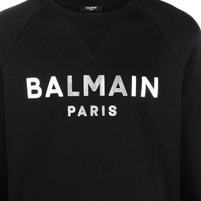 BALMAIN FW22 Letter Print Crewneck Sweatshirt Black Silver YH1JQ005BB29-EAC Details for BALMAIN FW22 Letter Print Crewneck Sweatshirt Black Silver YH1JQ005BB29-EAC