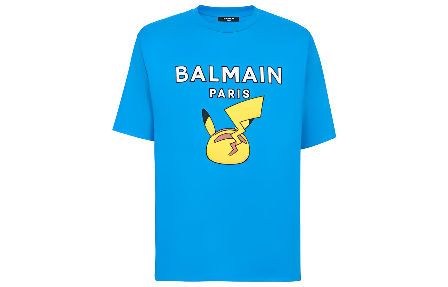 BALMAIN FW22  Light Blue Cartoon Letter Print Relaxed Fit T-Shirt. YH3EG000BB39