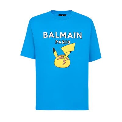 BALMAIN FW22 Light Blue Cartoon Letter Print Relaxed Fit T-Shirt. YH3EG000BB39