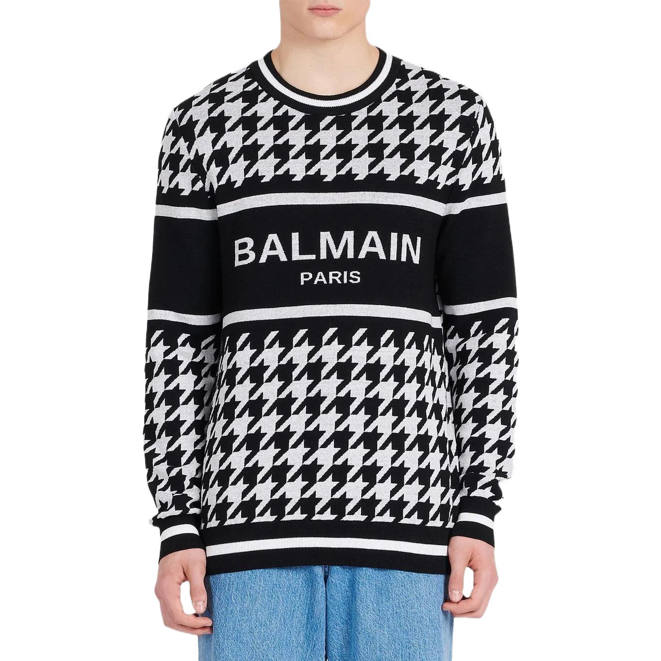 Purchase BALMAIN FW22 黑色標誌千鳥格羊毛針織毛衣 YH1KD000KC08-GAB