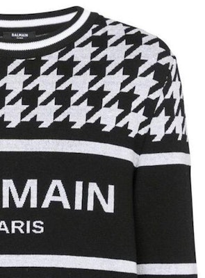 BALMAIN FW22 黑色標誌千鳥格羊毛針織毛衣 YH1KD000KC08-GAB Details for BALMAIN FW22 黑色標誌千鳥格羊毛針織毛衣 YH1KD000KC08-GAB