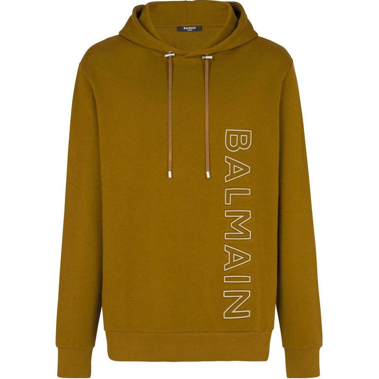 BALMAIN FW22  Olive Letter Print Casual Pullover Hoodie AH1JT046BC22-UEN