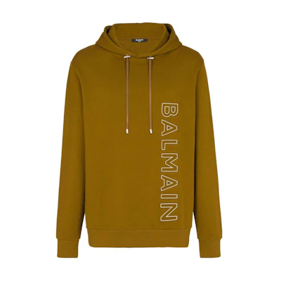 BALMAIN FW22 Olive Letter Print Casual Pullover Hoodie AH1JT046BC22-UEN