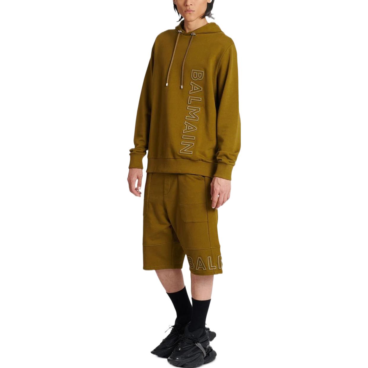 Lookbook 巴爾曼 FW22 橄欖綠字母印花休閒連帽衫 AH1JT046BC22-UEN