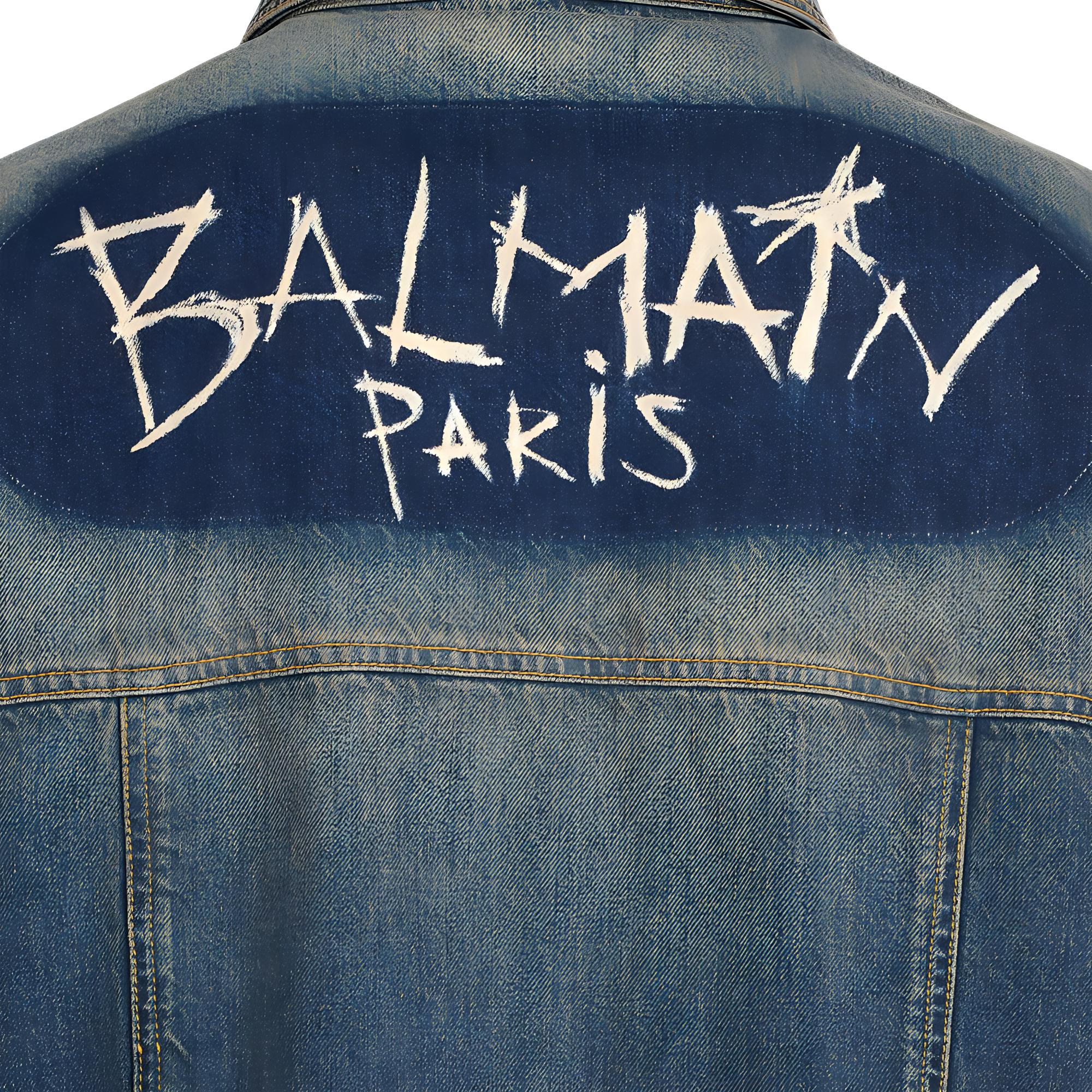 Cheap BALMAIN FW22 Jaket Denim Biru Single-Breasted Distressed YH1TC147DC396FC