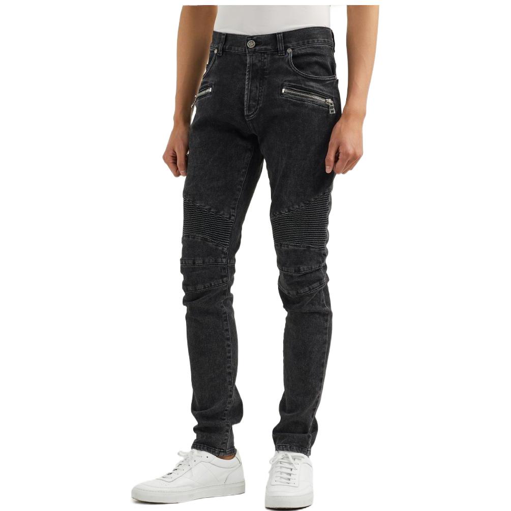 Shop BALMAIN FW22 修身黑色牛仔褲配拉鏈細節 JVM1600312501874