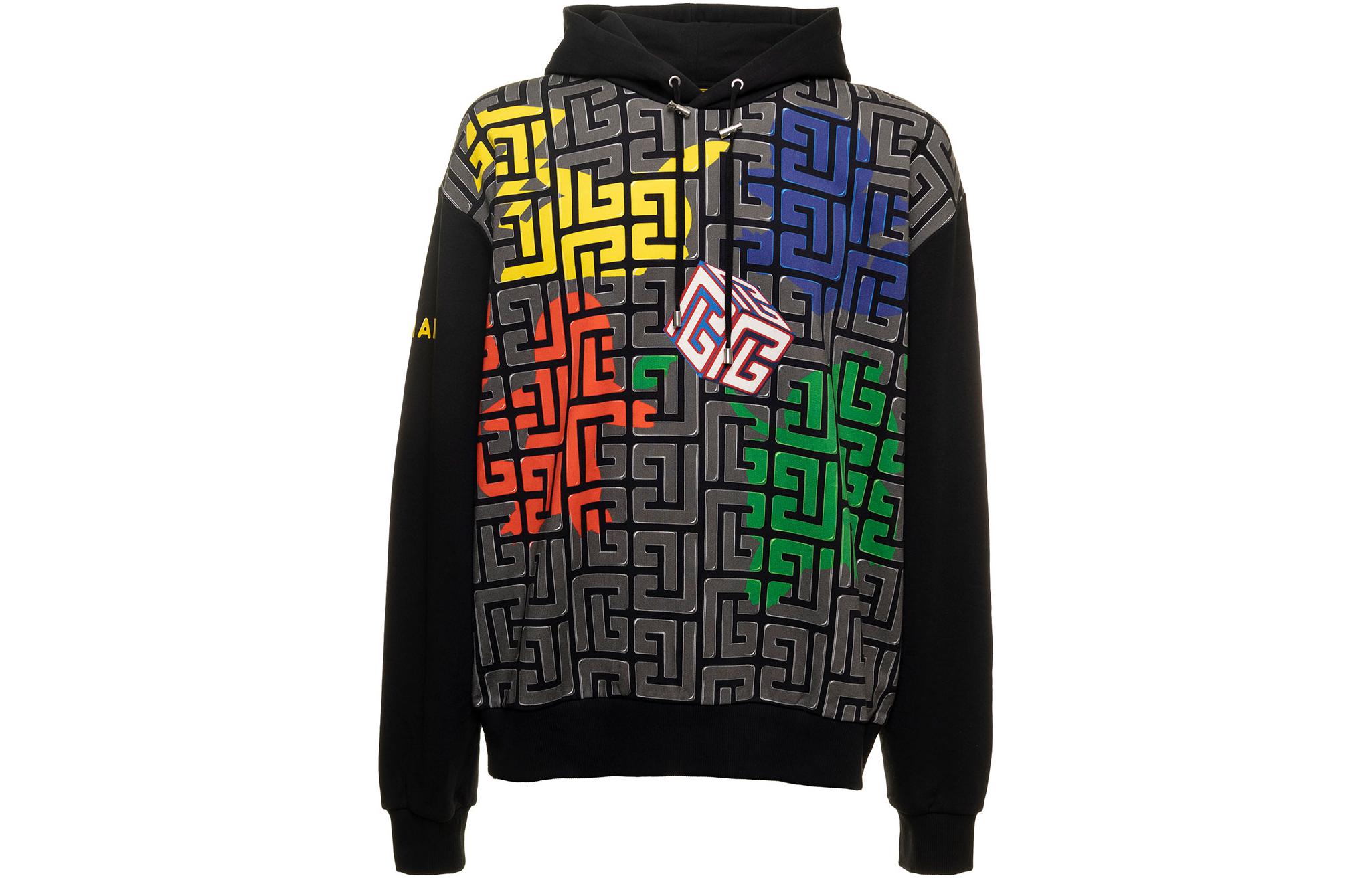 Balmain FW22 All-Over Pattern Patchwork Hoodie Black YH3JT080GB42EAH
