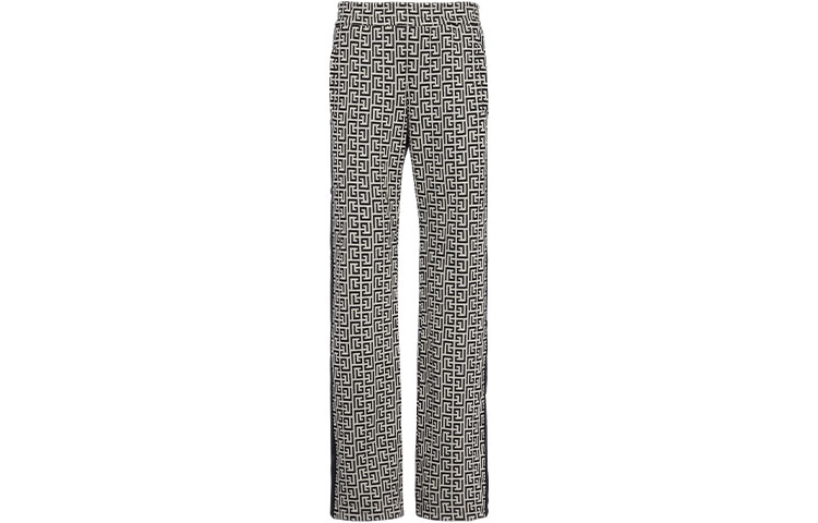 BALMAIN FW22 All-Over Print Wide-Leg Pants Black  Casual Trousers YH1OB151JB22GFE