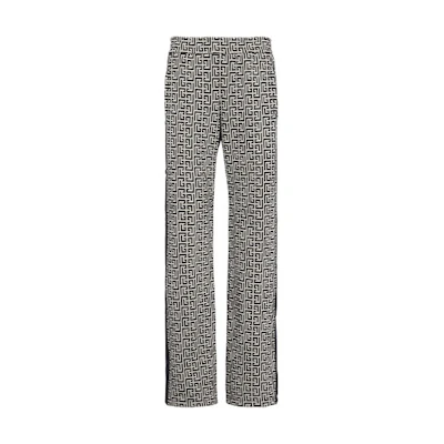 BALMAIN FW22 All-Over Print Wide-Leg Pants Black Casual Trousers YH1OB151JB22GFE