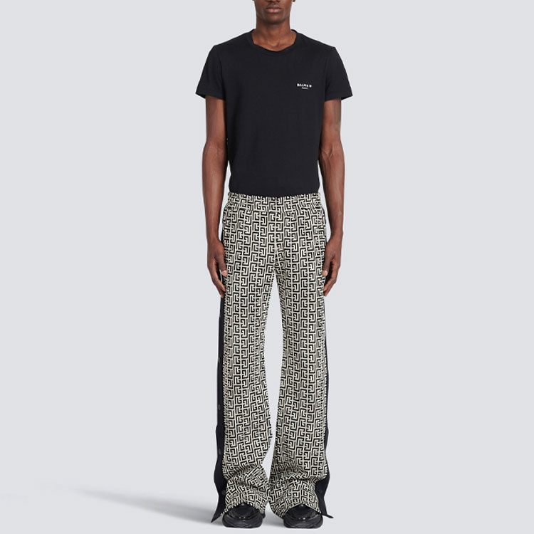 Shop BALMAIN FW22 All-Over Print Wide-Leg Pants Black  Casual Trousers YH1OB151JB22GFE