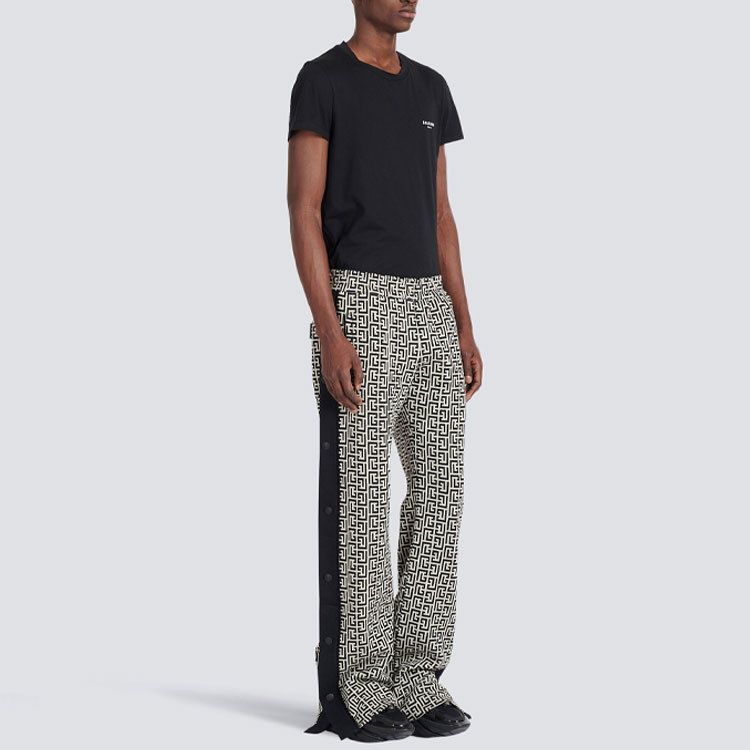 Purchase BALMAIN FW22 All-Over Print Wide-Leg Pants Black  Casual Trousers YH1OB151JB22GFE