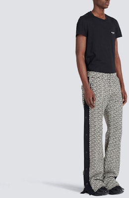 BALMAIN FW22 All-Over Print Wide-Leg Pants Black Casual Trousers YH1OB151JB22GFE Purchase BALMAIN FW22 All-Over Print Wide-Leg Pants Black Casual Trousers YH1OB151JB22GFE
