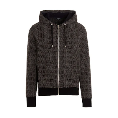 Balmain FW22 All-Over Print Zip Hoodie Gray YH0JX000JC97YBT