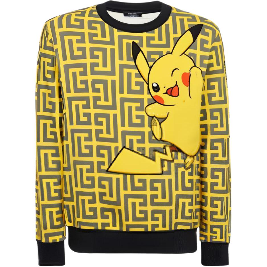 Balmain FW22 Anime Print Pullover Sweatshirt Yellow YH3JQ040GB41