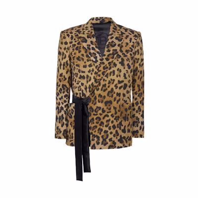Balmain FW22 Asymmetrical Leopard Print Long Sleeve Jacket Brown AH1SI158VC83-WAA