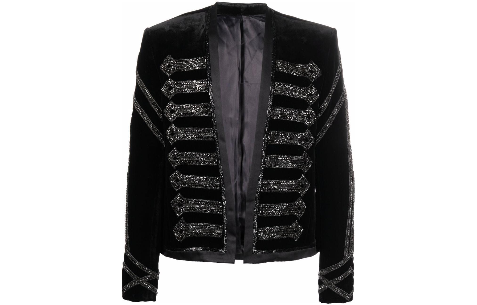 Balmain FW22 Black Embroidered V-Neck Long Sleeve Jacket WH1SC010P089EAP