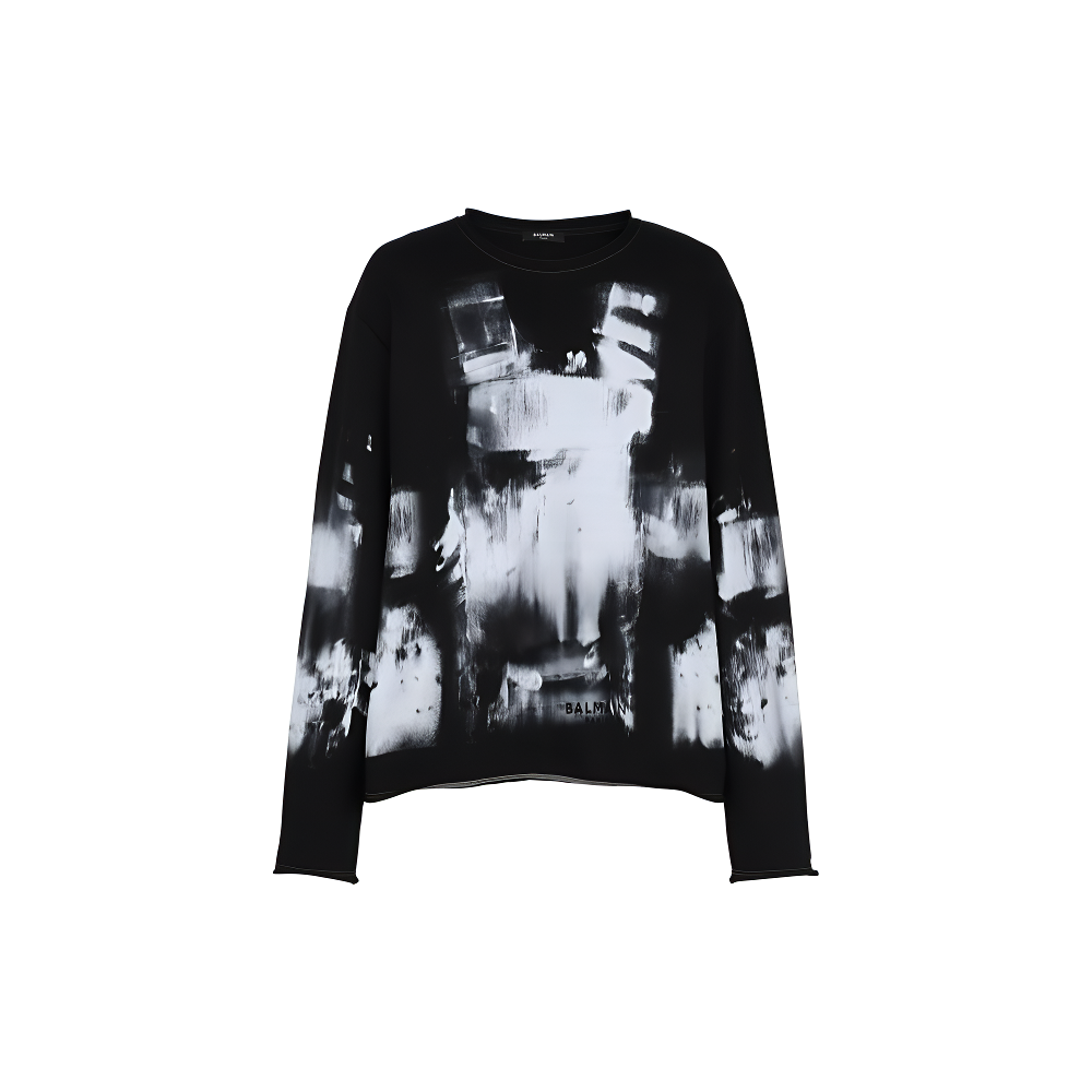 Balmain FW22 Black Graphic Crewneck Sweatshirt YH0JQ042GB95-EED