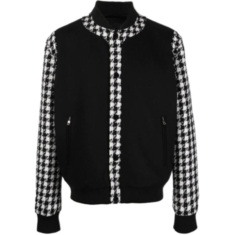 Balmain FW22 Black Houndstooth Paneled Zip Jacket YU1TF246M-B58