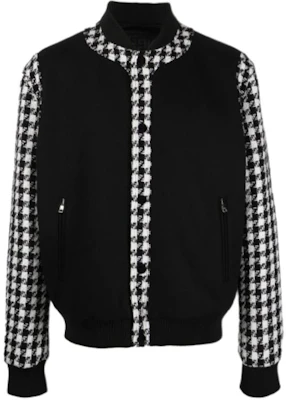 Balmain FW22 Black Houndstooth Paneled Zip Jacket YU1TF246M-B58 Buy Balmain FW22 Black Houndstooth Paneled Zip Jacket YU1TF246M-B58