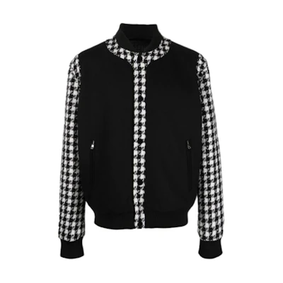 Balmain FW22 Black Houndstooth Paneled Zip Jacket YU1TF246M-B58