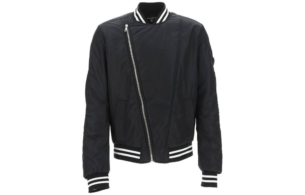 Balmain FW22 Black Letter Logo Print Striped Trim Long Sleeve Jacket Men YH1TF086XB270PA