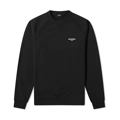 BALMAIN FW22 Black Logo Print Crewneck Pullover Sweatshirt for Men. XH0JQ005BB04-EAB