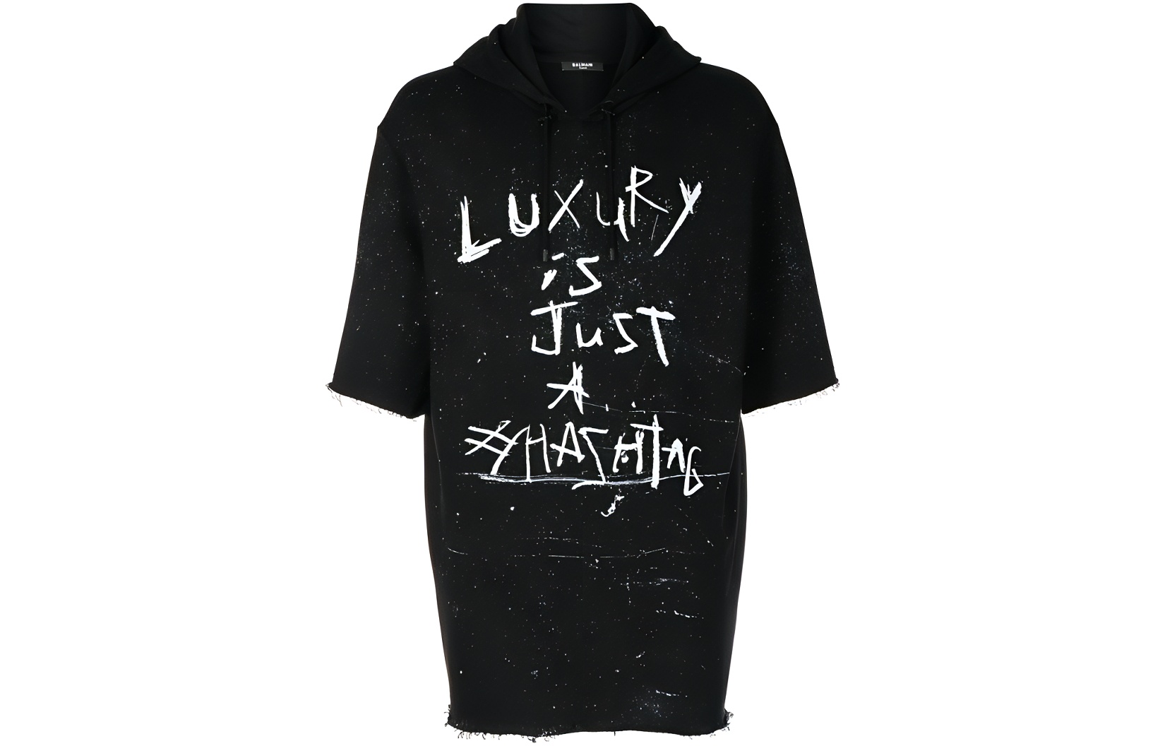 Balmain FW22 Black Short-Sleeve Hoodie with Letter Print YH1JL001GB67EAB