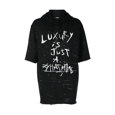 Balmain FW22 Black Short-Sleeve Hoodie with Letter Print YH1JL001GB67EAB