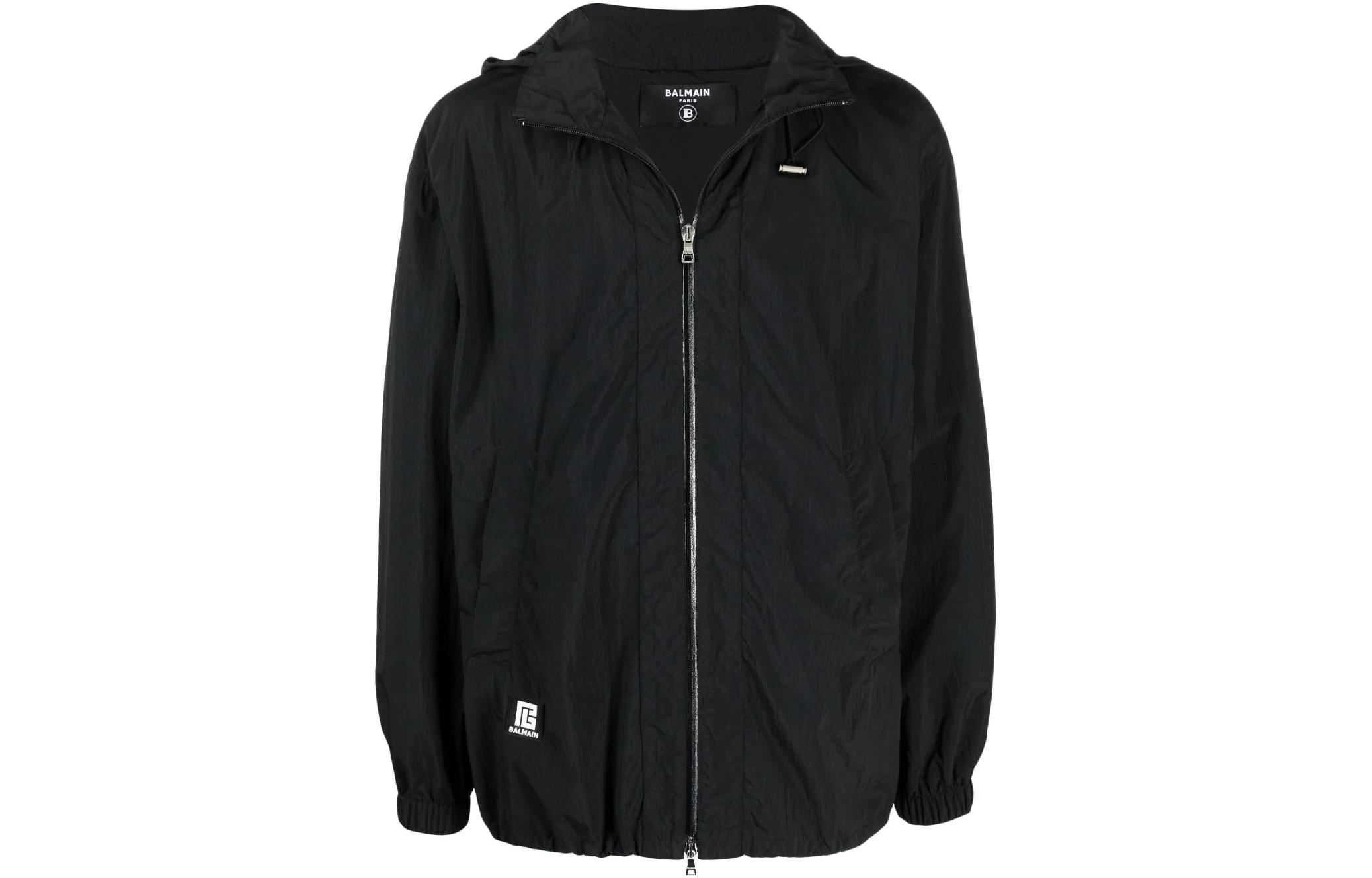 Balmain FW22 Black Zip-Up Hoodie Jacket with Back Print - XH1TI050XB060PA