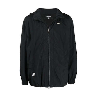 Balmain FW22 Black Zip-Up Hoodie Jacket with Back Print - XH1TI050XB060PA