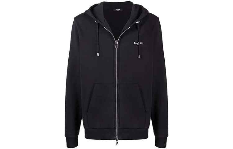 BALMAIN FW22 Black Zip-Up Hoodie with Logo Print for Men. YH1JX000BB04000EAB