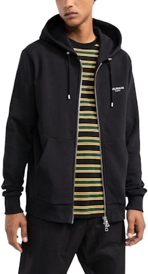 BALMAIN FW22 Jaket Hoodie Hitam Berzip dengan Logo Cetak untuk Lelaki. YH1JX000BB04000EAB Purchase BALMAIN FW22 Jaket Hoodie Hitam Berzip dengan Logo Cetak untuk Lelaki. YH1JX000BB04000EAB