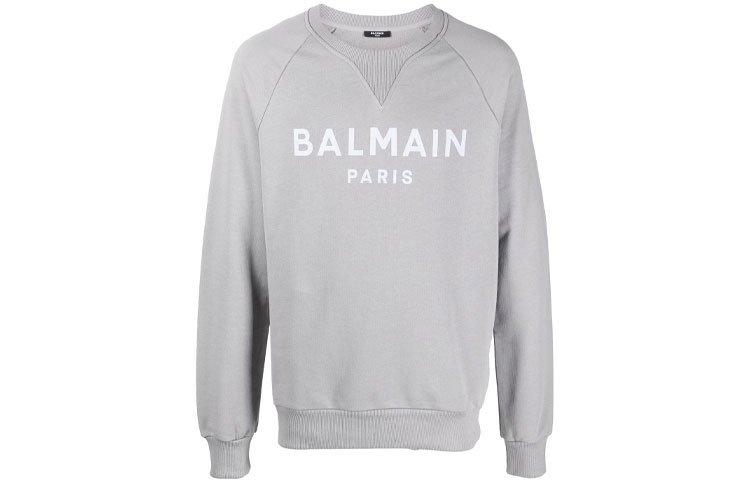 Order BALMAIN FW22 Sweatshirt Pria Abu-Abu Warna Blok dan Huruf Cetak. YH0JQ005BB65YEM