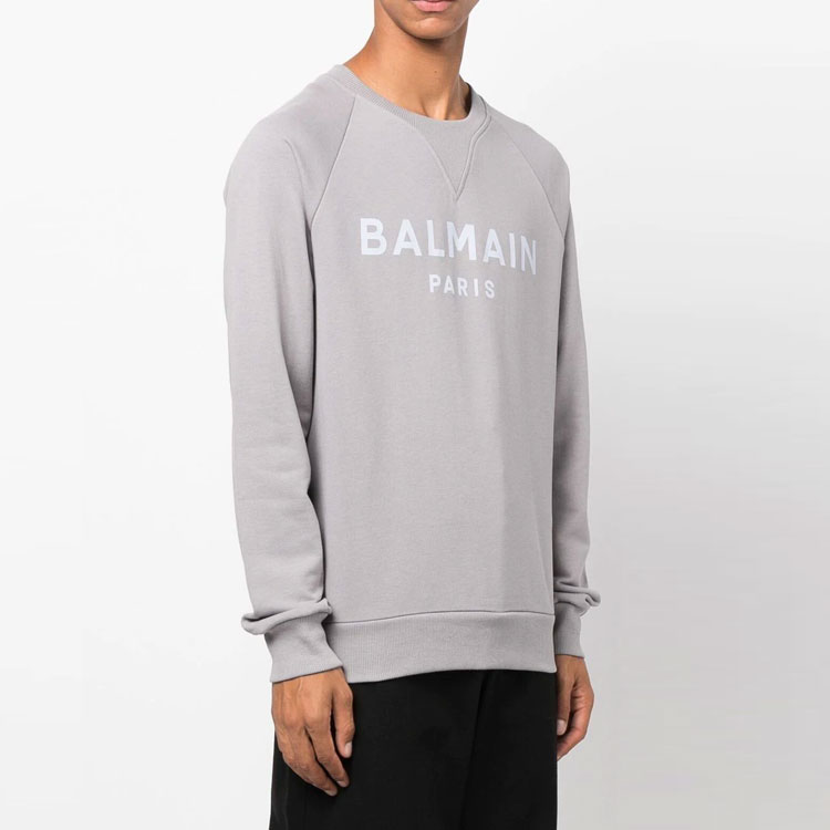 Purchase BALMAIN FW22 Sweatshirt Pria Abu-Abu Warna Blok dan Huruf Cetak. YH0JQ005BB65YEM