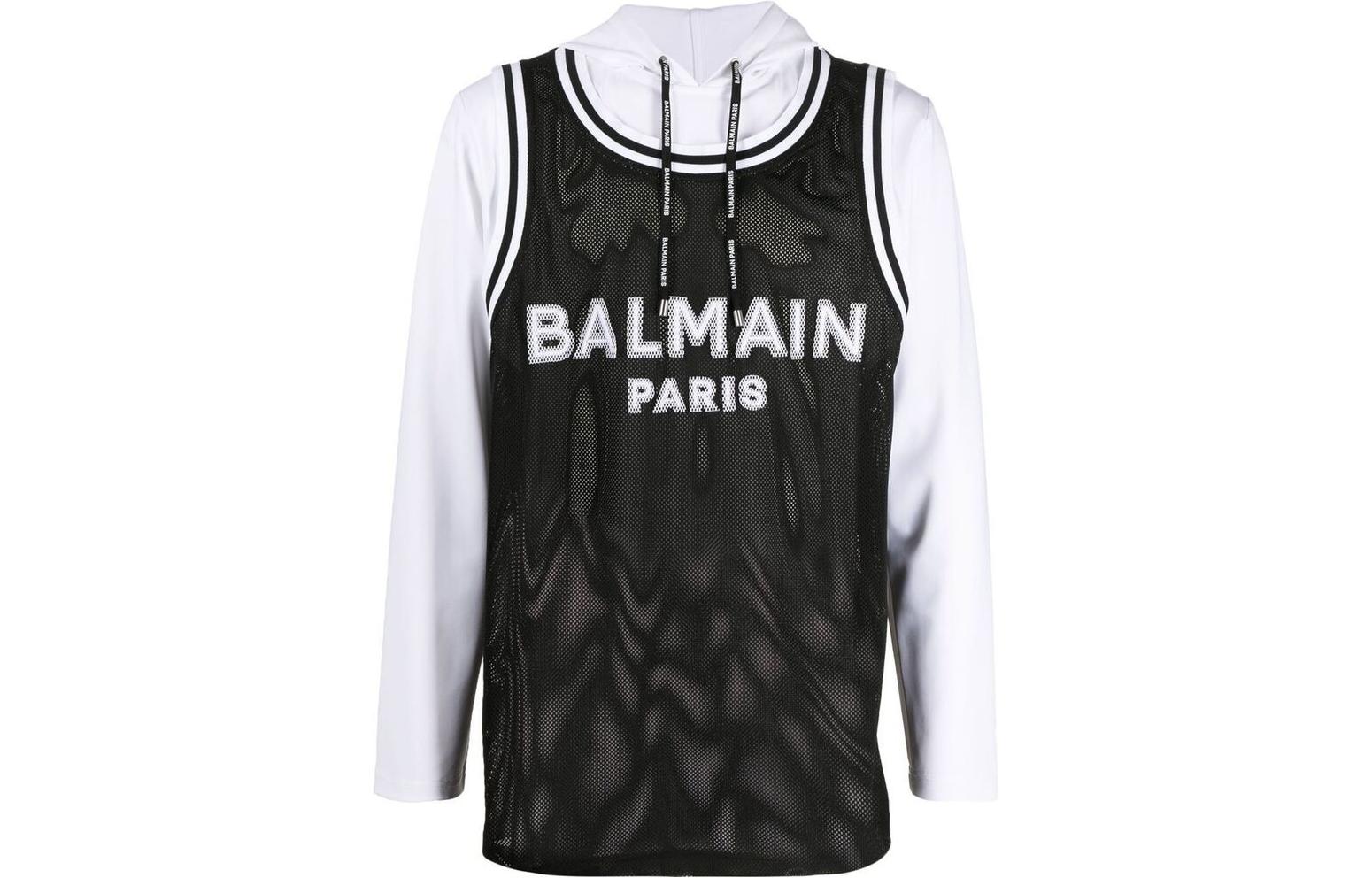 Balmain FW22 Colorblock Logo Print Pullover Sweatshirt Black () BWMHE0690010