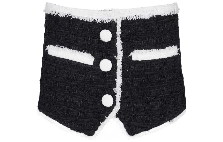 BALMAIN FW22 Contrast Button Pocket Short Skirt Black AF1LA050XC09-EAB